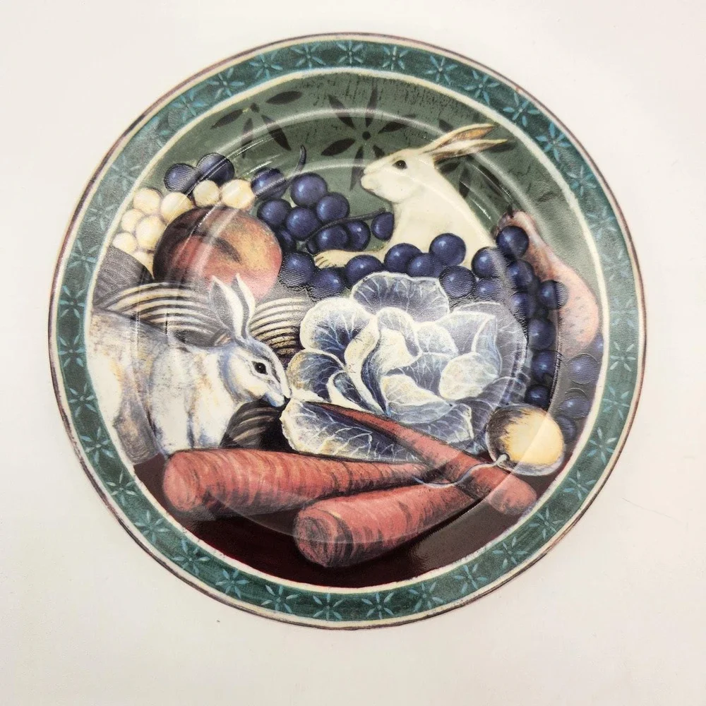 Two Block Br'er‎ Rabbit Salad Plates Discontinued Collectable Bunnies Vegetables